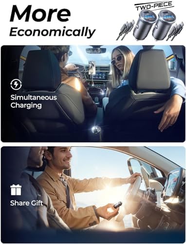 LISEN High-Speed Dual Port Car Charger for i Phone 16 and Samsung S25 Ultra – 54 W Turbo USB C Adapter with 99% Alloy Durability – Enhanced Fast Charging Solution for All Modern Devices – Dual Pack Convenience for Road Warriors