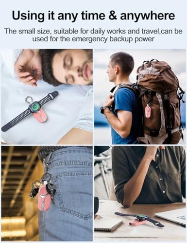Mini Keychain Charger for i OS Devices – 3000 m Ah Portable Power Bank for Apple Watch Series 9, 8, Ultra & More – Travel-Friendly Wireless Magnetic Battery Pack for Apple Watch, Air Pods & i Phone – Lightweight Pink Design with Fast Charging & Safety Features