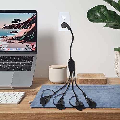 KUNCAN 4-Way Power Splitter with 45-Degree Downward Angle—Maximize Outlet Efficiency with Compact US Flat Plug Design, 1 to 4 Extended Outlets, Durable SVT 16 AWG Cable, Ideal for Home, Office & Classroom Use (Black, 1-Pack) – Sleek, Space-Saving Power Solution for Enhanced Device Connectivity and Optimal Clutter Reduction