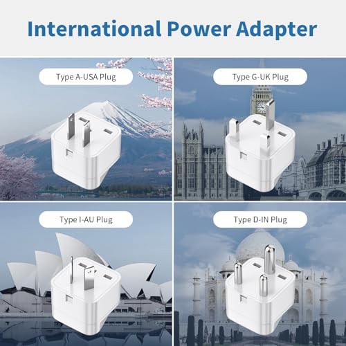 Universal Travel Voltage Converter & 4-Port USB-C Adapter – 220 V to 110 V Step-Down Power Solution for Global Use – 230 W Capacity with Interchangeable Plugs for EU, UK, AU, US & India – Essential for International Travelers and Expatriates