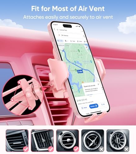 VICSEED Universal Car Phone Holder Mount – Super Stable Air Vent Cradle for Hands-Free Operation – Enhanced Compatibility with i Phone 16, 15 Pro Max & All Smartphones – Silicone Protection for Vent & Device – Optimized for Safety and Convenience