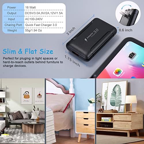 Costyle 3-Pack Flat USB Wall Charger – 18 W Quick Charge 3.0 Adapter, Slim Foldable Design for Samsung Galaxy S20, S10, S9, A54, A53, A14, Note 10 & 20 – Ultimate Portability and Enhanced Compatibility for Fast Charging Anywhere