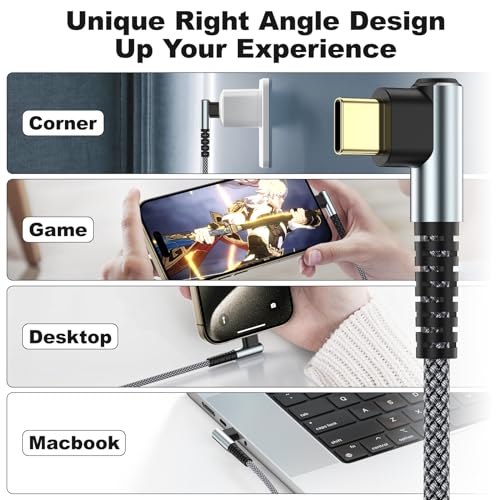 Maximize Your Charging Efficiency with 3-Pack 10 FT 60 W USB C to USB C Cables – Durable Braided Design, Ergonomic Right Angle Connector for Seamless Use with i Phone 16/15 Pro Max Plus, Galaxy S25/S24, i Pad Pro/Air, Mac Book Pro/Air – Ideal for Home, Office, and Travel Convenience