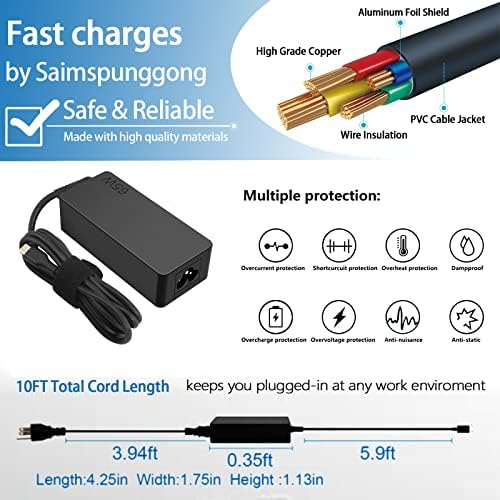Lenovo 65 W USB-C Laptop Charger – Universal AC Adapter for Think Pad Models X1 Carbon, T480, E590, and More – High-Speed Compatibility with Multiple USB-C Devices – Reliable Power Supply for Enhanced Performance – Ideal Replacement for ADLX65 YDC2 A and Other Lenovo Chargers – Compact Design for Travel and Home Use – 60-Day Satisfaction Guarantee Included