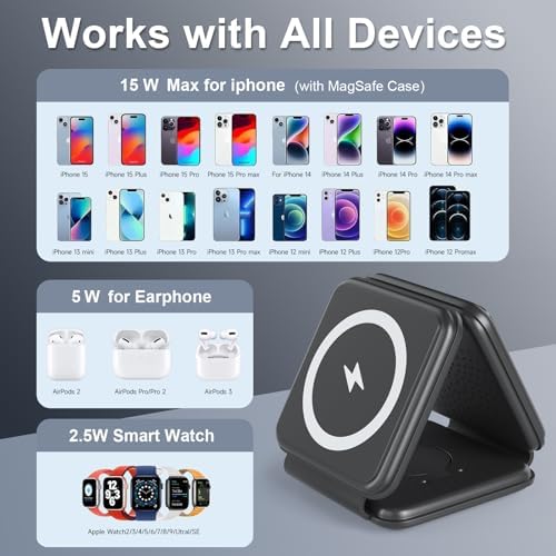 Ultimate 3-in-1 Foldable Charging Station for Apple Devices – Compact Wireless Charger for i Phone 12-16, Apple Watch, and Air Pods – Travel-Friendly Power Hub with Fast Charging Technology in Sleek Black Finish – Perfect for Home, Office, and On-the-Go Use