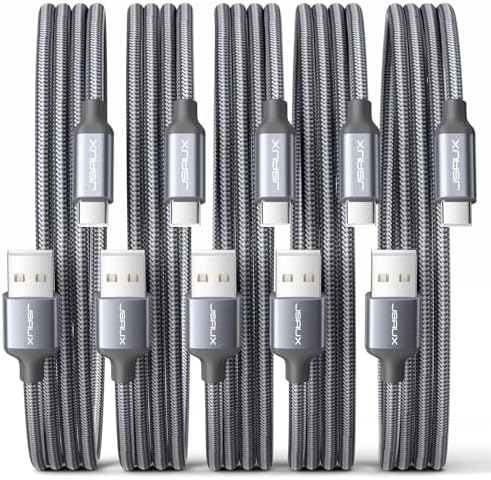 JSAUX 10 ft USB C Cable 2-Pack – High-Speed Charging & Data Transfer for i Phone 16 Series, Samsung Galaxy S20/S10/S9 & Note 20 – Durable Nylon Braided Design for Ultimate Reliability – Perfect for Home, Office & On-the-Go Use – Enhanced Compatibility with USB 3.1 Technology – Sleek Black Finish for Professional Aesthetics