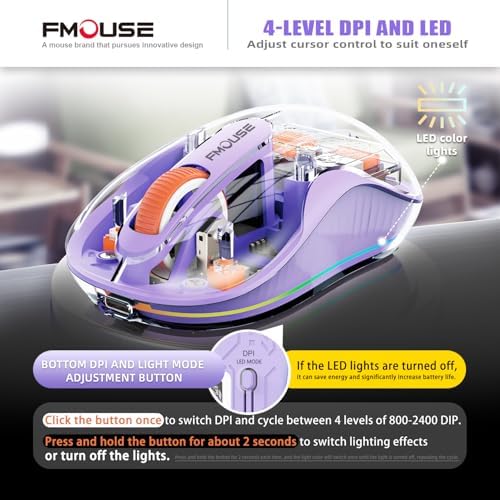 Sleek Dual Connectivity Transparent Wireless Mouse – Rechargeable RGB with USB-C Receiver for Mac Book & Laptops, Compact Design with Cool LED Lights, Silent Operation, and Magnetic Cover for Enhanced Portability – Orange