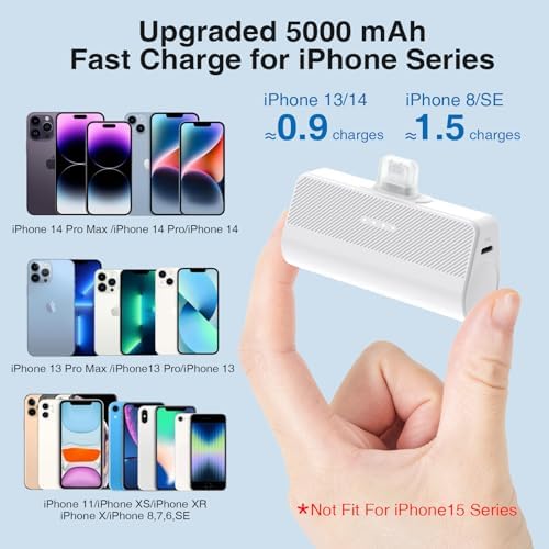 Ultra-Compact 5000 m Ah Portable Charger for i Phone – Fast Charging Power Bank in Purple, Compatible with i Phone 6/7/8/SE/11/XR/12/12 Pro Max/13/13 Pro Max/14/14 Pro Max/14 Plus & i Pad Series, Perfect Travel Companion for On-the-Go Charging