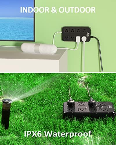 Weatherproof Outdoor Power Strip with 8 Wide Outlets & 3 USB Charging Ports – 6 FT Heavy-Duty Extension Cord, 1875 W Surge Protection, ETL Listed for Safe and Reliable Use in Any Weather – Perfect for Holiday Lights and Garden Tools