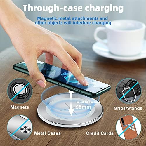 Sleek Wireless Charging Pad for Desk by JE Make IT Simple – Fast Qi-Enabled Charger for i Phone 16/15/14/13/12, Samsung, and Air Pods – Grommet Design for Clutter-Free Workspaces with Overcharge Protection and Elegant Black Finish