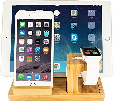 Eco-Friendly Bamboo Multi-Device Charging Dock Station – Stylish i Phone, i Watch, and i Pad Holder for Efficient Power Management and Clutter-Free Desktops – Universal Compatibility with i Phone 16-11 Pro Max and i Pad Mini/Air/Pro 2-3 Models – Premium Sustainable Design for Modern Workspaces