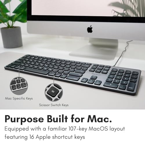 Enhance Your Mac Experience with the Macally Backlit Keyboard – Sleek Space Gray Design, Quiet Operation, and 3 Adjustable Brightness Levels for Optimal Visibility – 107 Keys, USB Wired for Fast Connectivity – Perfect Mac Accessory for Creative Professionals and Everyday Users