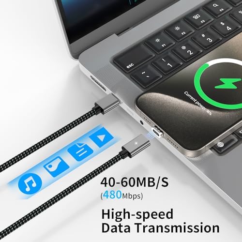 Ultra-Fast 100 W USB C to USB C Magnetic Charging Cable Duo (5 ft) – Right Angle Design for Effortless Device Connectivity, 5 A Power Delivery for Mac Book Pro/Air, i Phone 16/15 Pro, Galaxy S23 – Durable and Convenient Charging Solution for Home and Travel