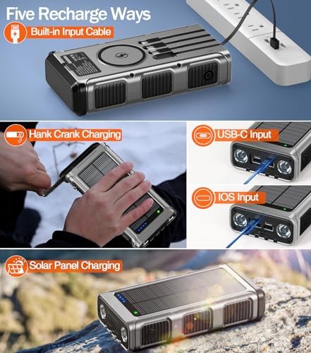 Ultimate 45800 m Ah Solar Wireless Power Bank with Hand Crank & Fast Charging – 7 Outputs, 4 Inputs, SOS Flashlight & Compass for Outdoor Adventures and Emergency Preparedness