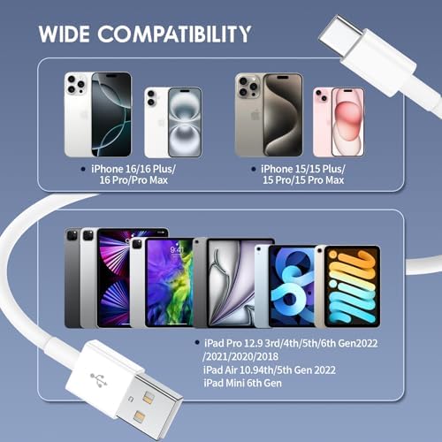 Car Carplay Cable for iPhone 15/16 Car Charger Cable,4Pack USB A to USB C for Carplay USB C Cord,iPhone 16/15/Plus/Pro Max,iPad Pro 12.9/11,Air 5th/4th Gen,Mini 6th Gen/Car Charging Cable 3FT – Enhanced Compatibility and Speed