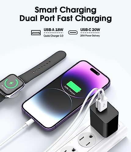 Dual-Port 20 W USB-C Wall Charger – 2 Pack Fast Charging Adapter for i Phone 15/14 & Apple Watch Series 8/7/SE – Compact Travel Power Plug with Smart Charging Technology for Enhanced Device Compatibility and Speed