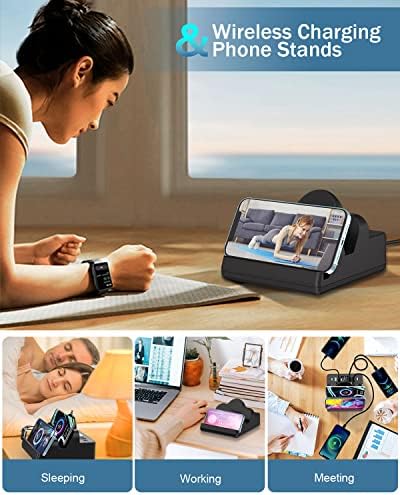 Ultimate 8-in-1 Wireless Charging Station – 15 W Dual Charger with 6 USB Ports for i Phone, Samsung, Android & i Watch – Efficient 80 W Fast Charging Hub for Home or Office Use – Safe, Sleek Design with Advanced Protection Features