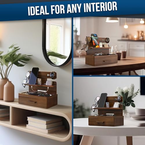 BarvA Phone Docking Station with Drawer Organizer | Night Stand Desk Charging Station | Upgraded Nightstand Organizer | Dresser Smart Watch Earbuds Phone Stand | Room Decor Gifts for Women Men Mom – Enhanced Compatibility and Speed