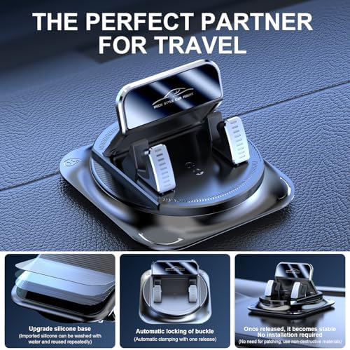 Vacuum Magnetic Phone Holder, 2025 Upgrated Vacuum Magnetic Phone Stand, Suction Cup Phone Mount, 360 Rotary, Folding Swivel Stand, Vacuum Suction Phone Holder for Car Mirror Gym Shower, Black – Enhanced Compatibility and Speed