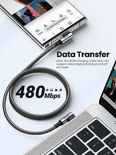 UGREEN 100 W USB C to USB C Cable – 90-Degree Design for Fast Charging & Data Transfer – 6.6 FT Versatile Compatibility with i Phone 16, Mac Book Pro 2022, Samsung Galaxy S24, Google Pixel & More – Durable, Tangle-Free Connectivity for Gaming & Work