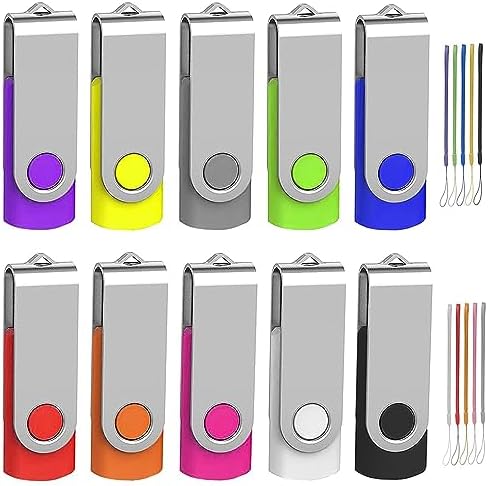 Wooolken 10-Pack 4 GB USB Flash Drives with Lanyards – Vibrant Swivel Memory Sticks for Effortless Data Storage and Backup, Ideal for Home and Office Use, USB 2.0 Compatibility for Quick File Transfers