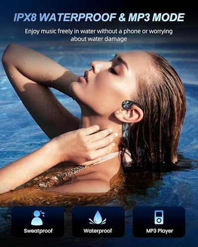 Bone Conduction Waterproof Headphones for Active Lifestyles – IPX8 Rated Open-Ear Bluetooth 5.3 Earbuds with 32 GB MP3 Player for Swimmers, Runners, and Cyclists – Lightweight Design for Superior Comfort and Safe Listening Experience