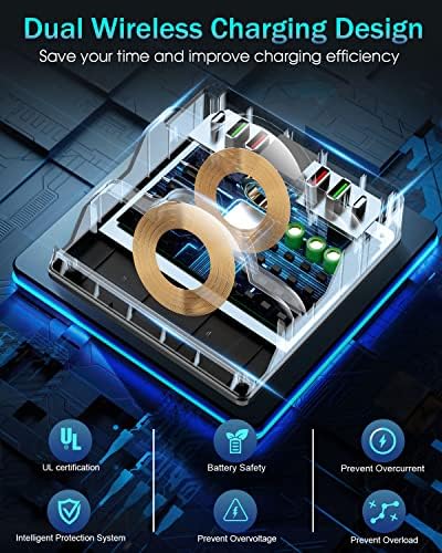 Ultimate 8-in-1 Wireless Charging Station – 15 W Dual Charger with 6 USB Ports for i Phone, Samsung, Android & i Watch – Efficient 80 W Fast Charging Hub for Home or Office Use – Safe, Sleek Design with Advanced Protection Features