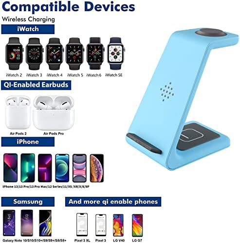 YOCUNKER 3-in-1 Qi Wireless Charging Dock – Efficient Space-Saving Solution for i Phone 14/13/12/11 Pro Max, Apple Watch Series 7/SE/6/5/4/3/2 & Air Pods 3/Pro/2 – Fast, Reliable Power with Enhanced Safety Features – Streamline Your Charging Experience and Declutter Your Workspace with This Sleek, Compact Design