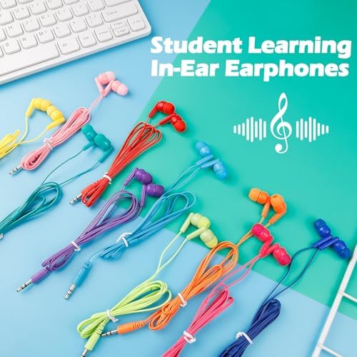 Vibrant 60-Pack Kids Earbuds – Durable Wired Earphones for Classroom Learning – Lightweight 3.5 mm Student Headphones Compatible with PCs, Chromebooks & Laptops – Colorful Design to Engage Young Minds – Ideal for Daily Educational Use