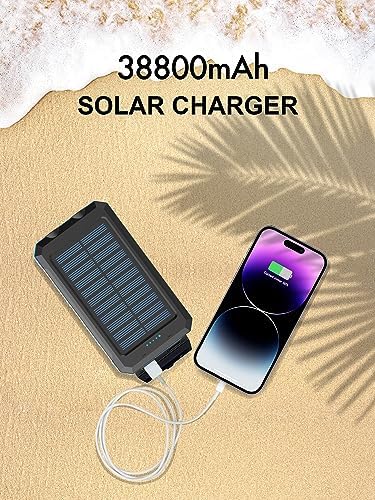 Ultimate 38800 m Ah Waterproof Solar Power Bank – High-Capacity Outdoor Charger with Dual USB-C Ports & Integrated LED Flashlights for i Phone, Samsung, i Pad – Perfect for Camping, Hiking, and Outdoor Adventures