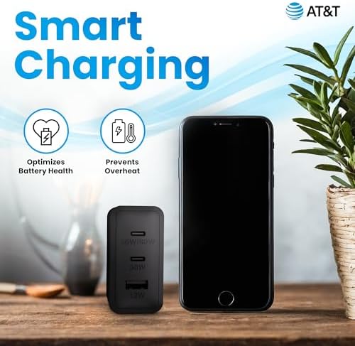 AT&T 40 W USB-C Fast Charging Wall Adapter – Ultimate Travel Companion with Foldable Prongs for i Phone, i Pad, Samsung Galaxy, Google Pixel & More – Universal Compatibility for Rapid Power Delivery Anytime, Anywhere