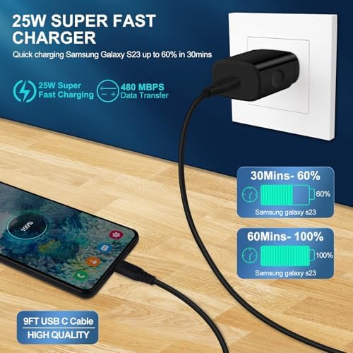 25 W Super Fast Type-C Charger for Samsung Galaxy Devices – Compatible with S25 Ultra, A-Series, Z Flip & Z Fold – 10 FT USB-C Cable Included for Ultimate Convenience – Compact, Durable, and Overheat Protection for Safe Charging – Elevate Your Charging Game Today!