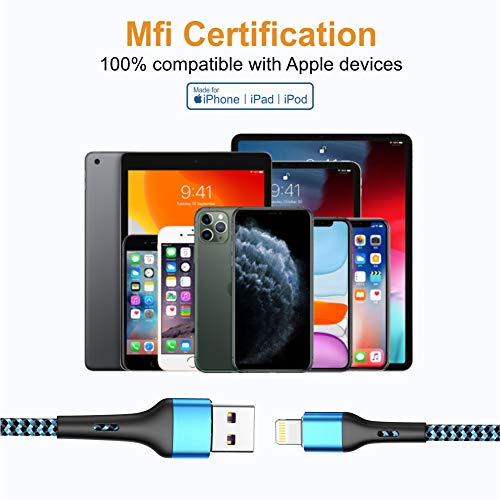 Ultimate i Phone Charger Cord Set – 4 Pack (1.5/3/6/6 FT) | MFi Certified Lightning Cables for Fast Charging | Compatible with i Phone 13, 12 Pro Max, Mini, 11 Pro, XS, XR, X, 8, 7 Plus, 6 s, 6 SE (2020), i Pad, i Pod | Durable Nylon Braided Design for Tangle-Free Convenience | Elevate Your Charging Experience with Enhanced Compatibility and Speed
