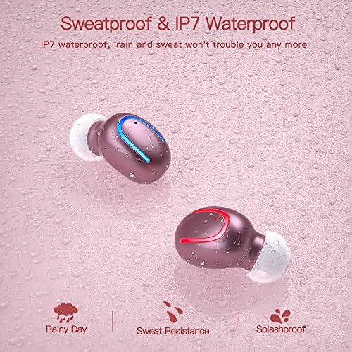 Experience Unmatched Comfort with True Wireless Earbuds for Small Ears – Bluetooth 5.1 Headphones with 48-Hour Playtime, IPX7 Waterproof Rating & Noise Cancelling Mic – Perfect for i Phone, Samsung & Galaxy Users – Stylish Rose Gold Design for Men and Women