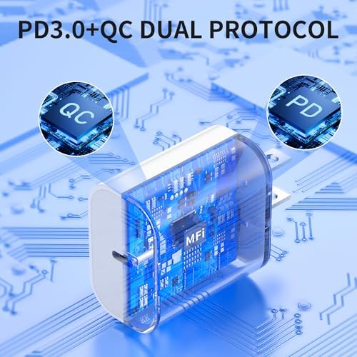 3-Pack Apple MFi Certified 20 W PD USB-C Fast Charger with 6 FT Cables – Premium Charging Solution for i Phone 14, 13, 12, and 11 Models – Rapid Charge Up to 50% in 30 Minutes – Enhanced Durability and Safety Features for Home and Travel Use – Optimal Compatibility with i Phone Pro Series and XS Models