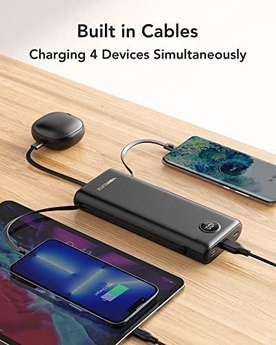 VEEKTOMX 10,000 m Ah Portable Power Bank with Integrated Charging Cables – Slim, Lightweight Fast Charger for i Phone, Samsung, and Android Devices – Essential Travel Companion with Intelligent Charging Technology for On-the-Go Convenience