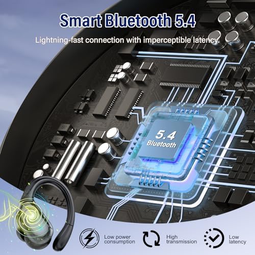 Advanced Bluetooth 5.4 Wireless Earbuds with Deep Bass – 75 Hours Playtime, IP7 Waterproof Sports Earphones Featuring Ergonomic Earhooks, LED Battery Display, and 4 ENC Microphones for Enhanced Sound Quality and Clear Calls – Perfect for Fitness Enthusiasts and Music Lovers in Sleek Black