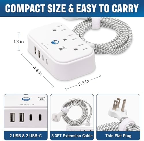 Ultimate Cruise Power Strip with 3.3 ft Extension Cord & Fast Charging USB Ports – Non-Surge Design for Seamless Connectivity on Carnival, Princess & Major Cruise Lines (2025/2026) – Essential Travel Accessory for All Devices