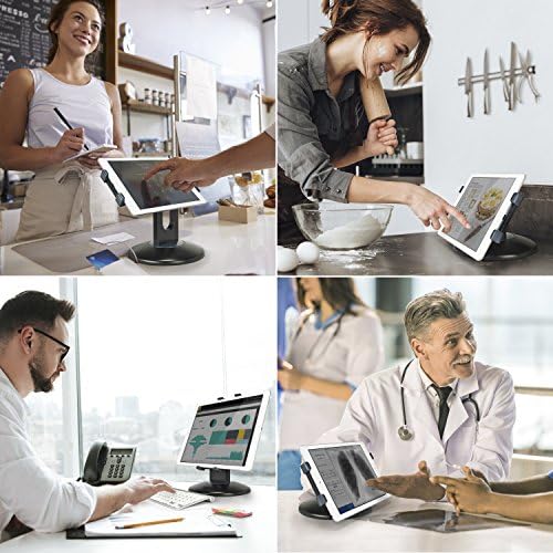 Versatile EHO 360° Rotating Tablet Stand – Universal Clamp Holder for i Pad, Microsoft Surface & More (6″-13″) – Optimal Stability for Retail Kiosks & Business Presentations – Sleek White Design for Enhanced Engagement and Space Optimization