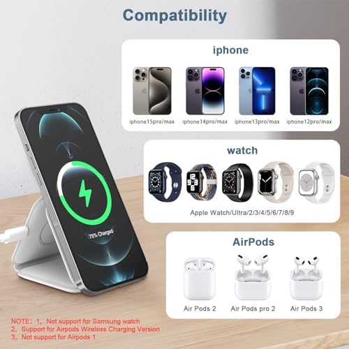Ankilo 3-in-1 Mag Safe Travel Charger: Premium Foldable Wireless Charging Station for i Phone 15/14/13/12, Apple Watch, and Air Pods Pro – Rapid Multi-Device Power Hub with Magnetic Alignment for Ultimate Portability and Organization