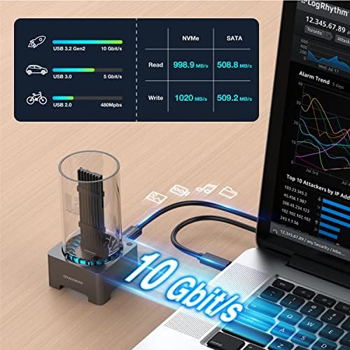 GRAUGEAR M.2 NVMe & SATA SSD Enclosure Dock with Cooling Fan – 10 Gbps USB 3.2 Gen2 Adapter for M Key & B+M Key SSDs, Tool-Free Setup, RTL9210 B Chipset for Enhanced Speed & Compatibility, Ideal for Data Transfer & Backup Solutions