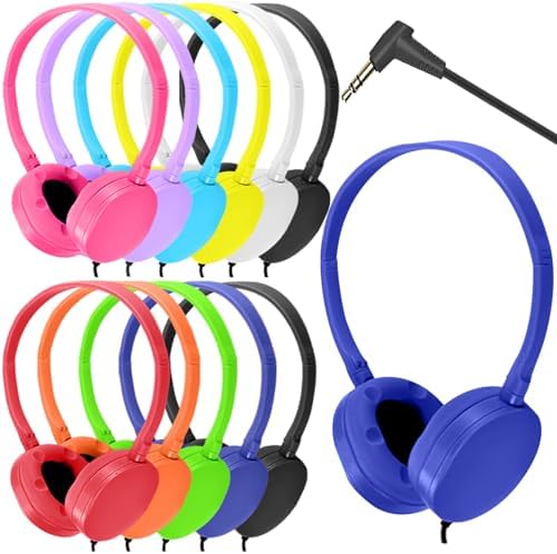 Bulk Headphones for Kids 12 Pack – Premium Wired Earphones with Superior HD Sound Quality for Classroom Learning and Play, Mixed Colors for Inclusive Use, Compatible with 3.5 mm Devices – Essential Audio Gear for Educational Environments