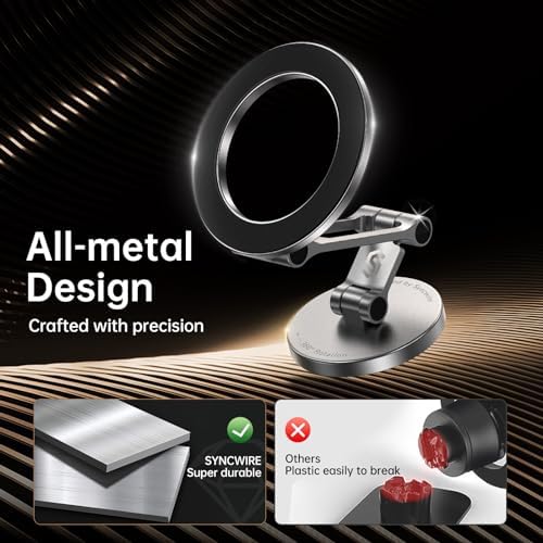 SYNCWIRE Mag Safe Car Mount – Advanced Magnetic Phone Holder for Secure Dashboard Use, 360° Flexible Rotation for i Phone 12-16 Pro Max – Optimal Safety & Enhanced Accessibility While Driving