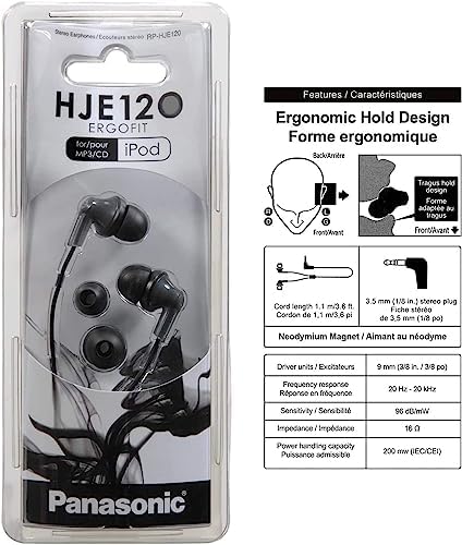 Panasonic Ergo Fit Wired Earbuds with Microphone – Superior Sound Quality with Ergonomic Comfort, Universal 3.5 mm Jack Earphones for Phones and Laptops in Stylish Metallic Purple – Custom-Fit Earpieces (S/M/L) for Optimal Audio Experience and Hands-Free Calls – RP-TCM125-VA