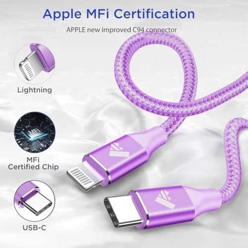 6 FT USB C to Lightning Charging Cable 2 Pack – MFi Certified Braided Fast Charger for i Phone 14/13/12 Series and i Pad – Durable, High-Speed Data Transfer and Enhanced Compatibility for All Apple Devices