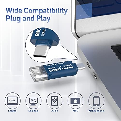 Ultra-Fast INLAND 64 GB Type-C & USB 3.0 Dual Interface Flash Drive – Perfect for Seamless Data Transfer & Portable Storage, 2-Pack Mini Memory Sticks for Effortless File Management