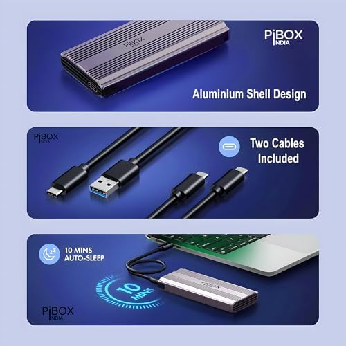High-Speed Pibox India NVMe M2 Enclosure with Fan – USB 3.2 10 Gbps Tool-Free SSD Adapter for 2230/2242/2260/2280 M & B&M Keys – PCI-E NVMe Reader with Enhanced RTL9210 Performance and Heat Dissipation Solutions