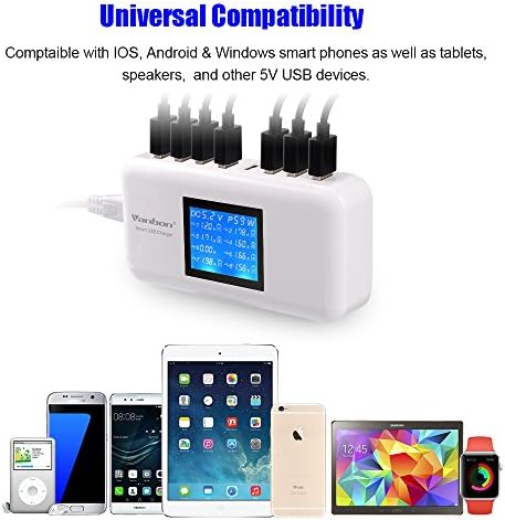 Power Up Efficiency: 60 W 12 A 8-Port USB Desktop Charging Hub with Smart LCD Display for Rapid Multi-Device Charging – Ideal for Smartphones, Tablets, and More (Sleek White Design)