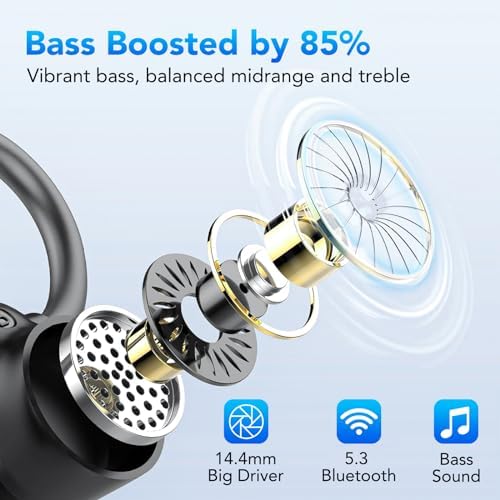 Tiksounds Bluetooth 5.3 Sport Earbuds – Ultimate 72-Hour Playtime with Powerful Deep Bass, Ergonomic Earhook Design & Advanced Four-Microphone Noise Cancellation, IP7 Waterproof for All-Weather Performance, LED Battery Display – Ideal for Fitness Enthusiasts and Everyday Use