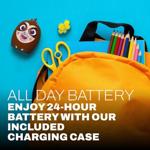 Coby Kids Simon the Sloth Wireless Bluetooth Earbuds – Splash-Proof, 24-Hour Playtime, Easy-Control Design with Adorable Carrying Case for Young Music Enthusiasts and Educational Adventures